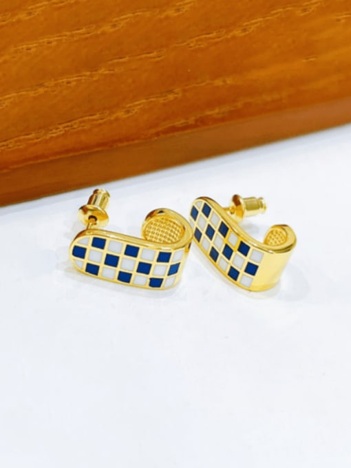 H00805 Brass Enamel Geometric Vintage Stud Earring