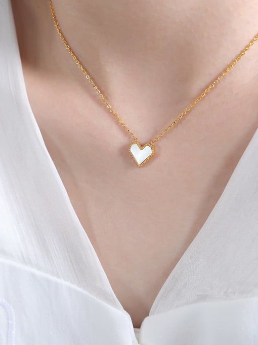 P436 Gold White Shell Necklace 40 +5cm Titanium Steel Acrylic Minimalist Heart Earring Bracelet and Necklace Set