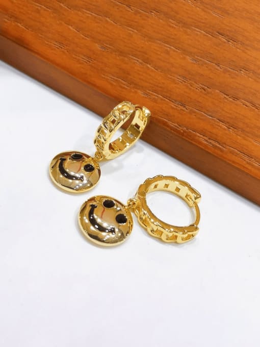 H00335 gold Brass Smiley Vintage Huggie Earring