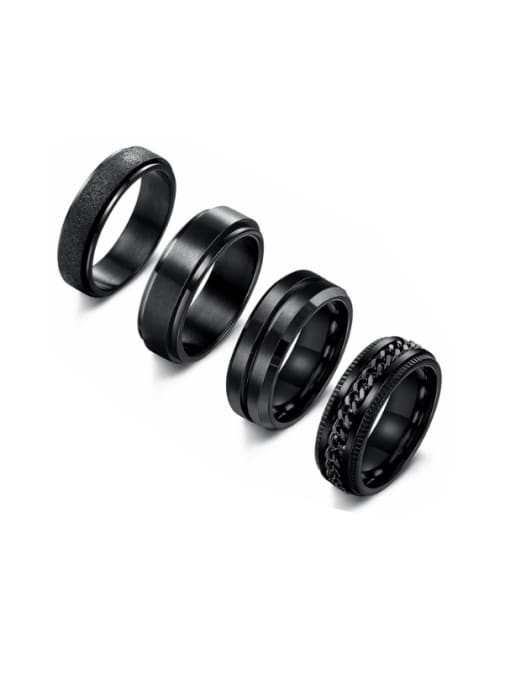 Set black Titanium Steel Geometric Hip Hop Stackable Ring Set