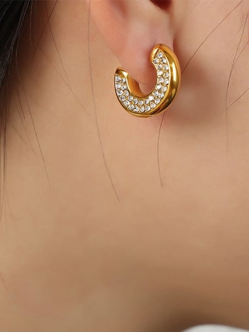 F977 Gold White Diamond Earrings Titanium Steel Geometric Vintage Stud Earring