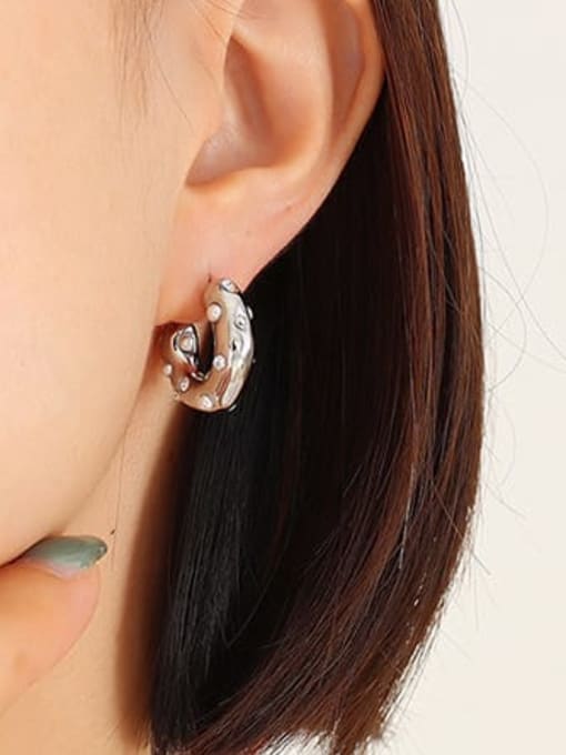 F601 steel+ imitation pearl Titanium Steel Imitation Pearl Geometric Vintage Stud Earring