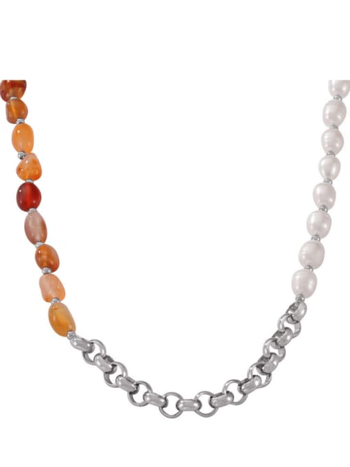 MAKA Titanium Steel Imitation Pearl Irregular Minimalist Asymmetrical Chain Necklace