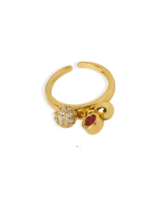 A694 Gold Red Zircon Ring Brass Cubic Zirconia Geometric Minimalist Band Ring