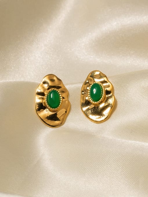 J&D Stainless steel Emerald Geometric Vintage Stud Earring 1