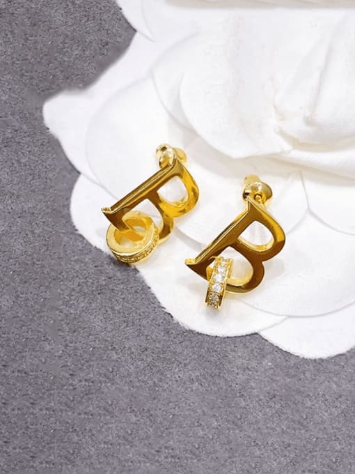 Clioro Brass Cubic Zirconia Letter Minimalist Stud Earring 2