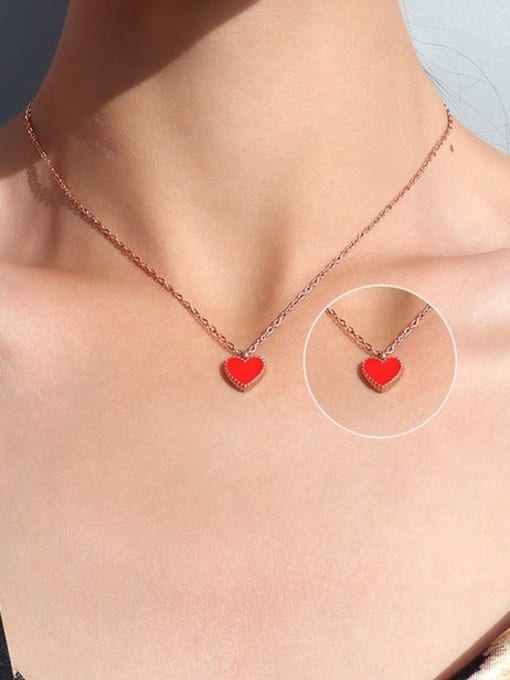 Rose Gold Oil Dripping : red+ Red Titanium 316L Stainless Steel Enamel Heart Minimalist Necklace with e-coated waterproof