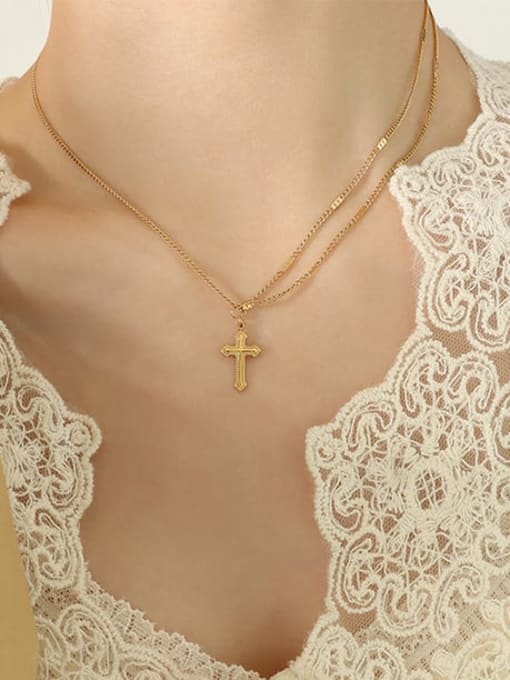 P668 gold necklace 40 +5cm Titanium Steel Vintage Cross  Bracelet and Necklace Set