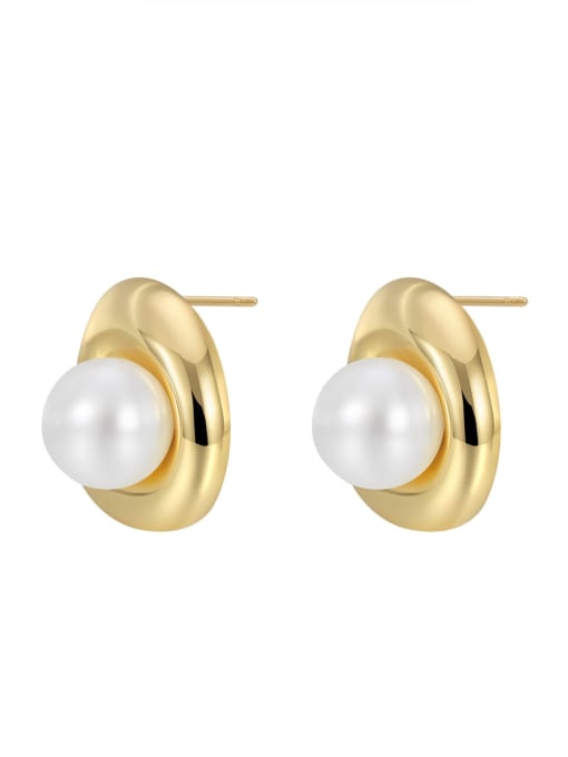 Clioro Brass Imitation Pearl Geometric Minimalist Stud Earring