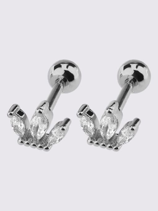 White steel trefoil crown Earrings Brass Cubic Zirconia Heart Dainty Single Earring