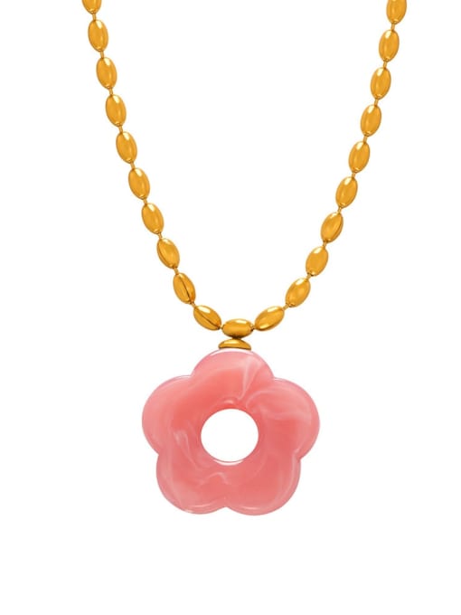 MYTXP103 Pink Necklace Brass Resin Flower Minimalist  Earring and Necklace Set