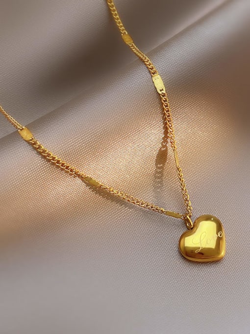 K215 Heart Necklace Gold Titanium Steel Heart Letter Minimalist Necklace