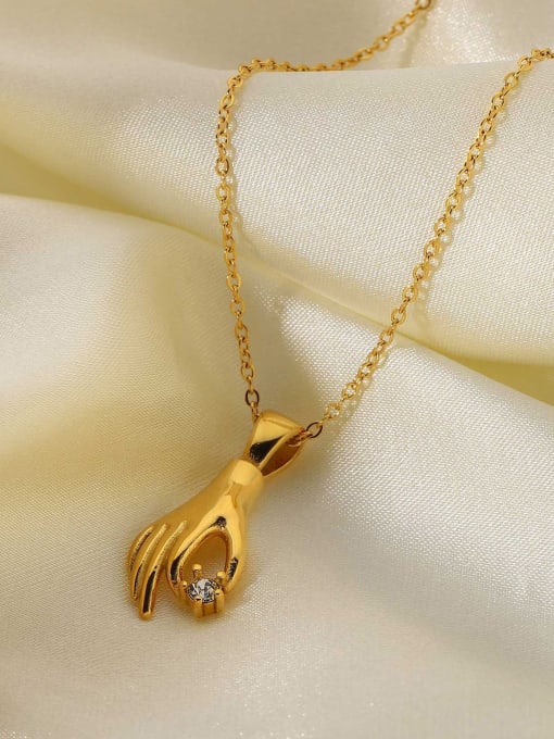 J&D Stainless steel Cubic Zirconia Hand Of Gold Trend Necklace 1