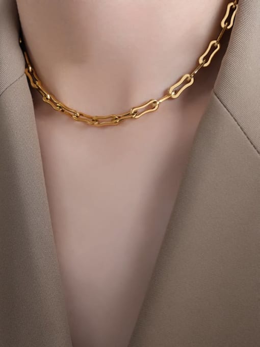 P1535 Gold Necklace 36+ 5cm Titanium Steel Hip Hop Geometric  Chain Bracelet and Necklace Set