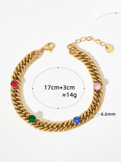 SAK764 Bracelet Gold Stainless steel Glass Stone Hip Hop Geometric Bracelet and Necklace Set