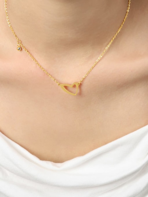 P1882 Golden Necklace 38 +5cm Titanium Steel Heart Minimalist Necklace