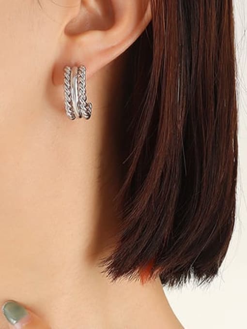 F609 steel double  twist Earrings Titanium Steel Geometric Vintage  Twist C Shape Stud Earring