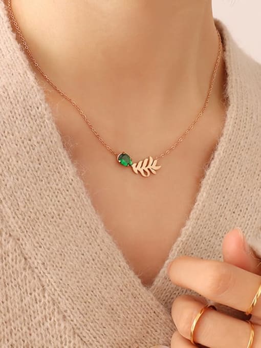 P518 rose gold necklace 40 +5cm Titanium Steel Glass Stone Irregular Minimalist Necklace