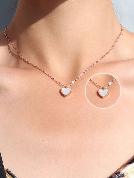 Rose Gold Shell : white+white Titanium 316L Stainless Steel Enamel Heart Minimalist Necklace with e-coated waterproof
