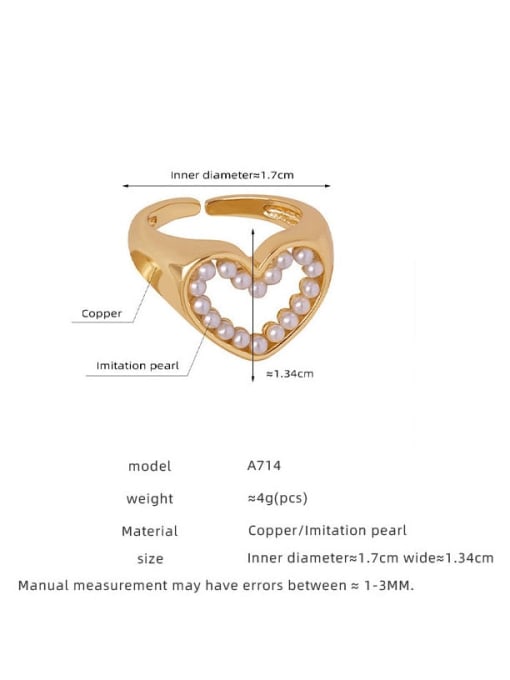 MAKA Brass Imitation Pearl Heart Trend Band Ring 3