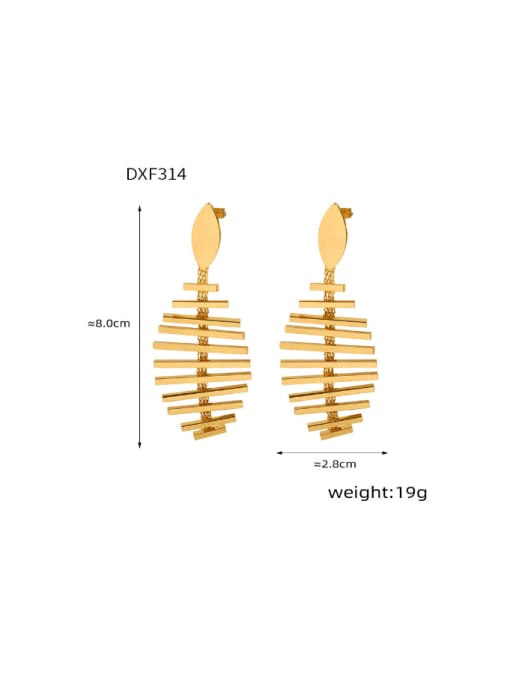 DXF314 Gold Earrings (Copper) Titanium Steel Irregular Fish Bone Hip Hop Long Drop Earring