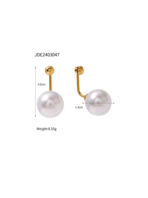 JDE2403047 gold Stainless steel Imitation Pearl Round Minimalist Drop Earring