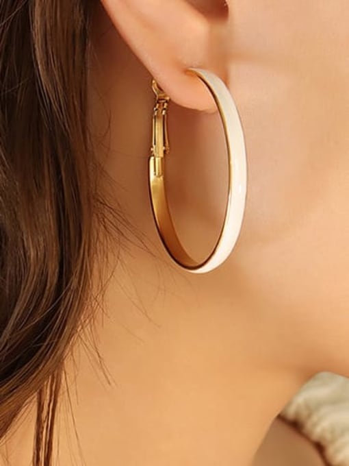 F657 White Oil Drop Gold Earrings Titanium Steel Enamel Geometric Minimalist Hoop Earring
