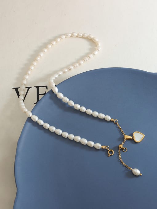 MAKA Titanium Steel Freshwater Pearl Heart Vintage Necklace 2