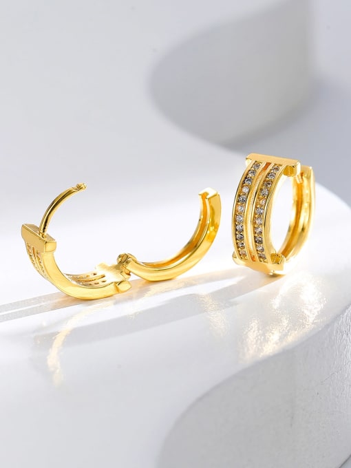 H01369 Gold Brass Cubic Zirconia Geometric Dainty Stud Earring
