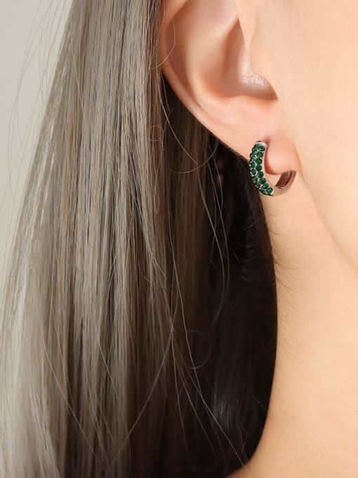 F170 Steel Green Zircon Earrings Titanium Steel Cubic Zirconia Geometric Trend Stud Earring