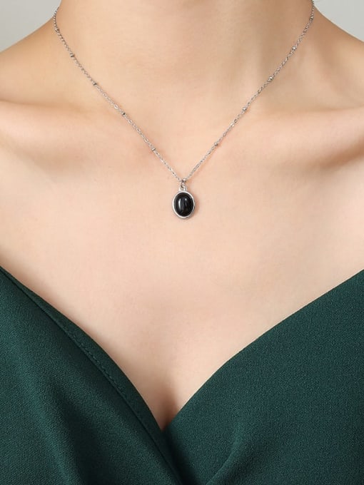 P703 steel small black necklace Titanium Steel Cats Eye Water Drop Vintage Necklace