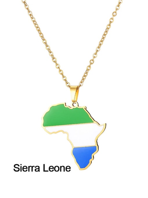 Sierra Leone, Africa Stainless steel Enamel Medallion Ethnic Map of Africa Pendant Necklace