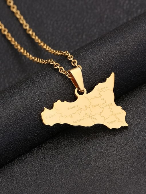 golden Stainless steel Irregular Ethnic Map of Sicily Pendant Necklace