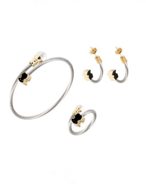 Clioro Stainless steel Vintage Bear Enamel Ring Earring And Bracelet Set 0