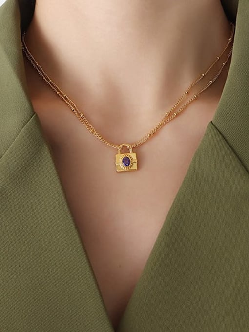 P300 gold zircon necklace 40+ 5cm Titanium Steel Glass Stone Vintage Geometric  Earring and Necklace Set