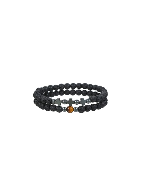 K.Love Natural Stone Black Elastic rope Cross Trend Beaded Bracelet 0