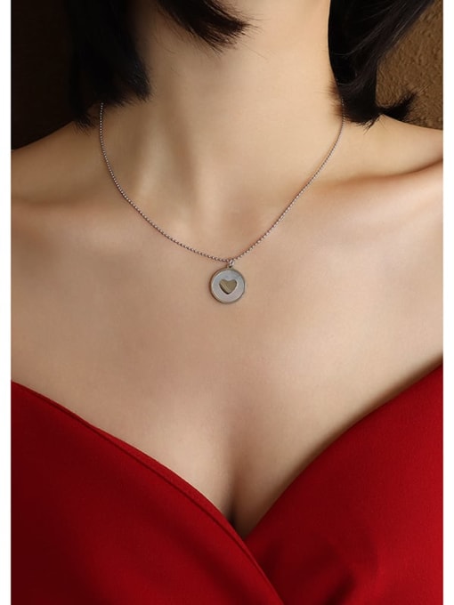 Steel love 40+5cm Titanium 316L Stainless Steel Shell Round Minimalist Necklace with e-coated waterproof