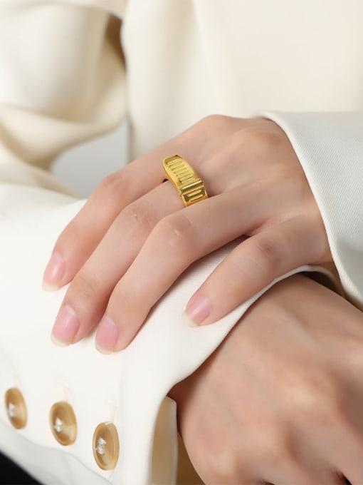 A579 Gold Ring Titanium Steel Geometric Trend Band Ring