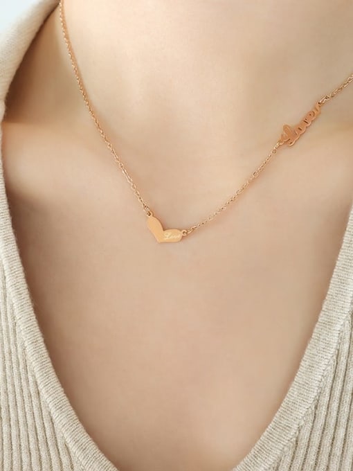 P799 Rose gold necklace 40+ 5cm Titanium Steel Heart Minimalist Necklace