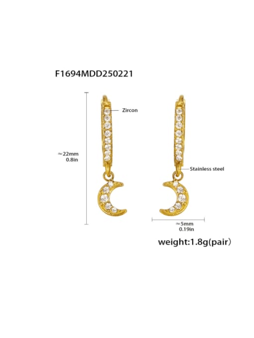 F1694 Golden Earrings Stainless steel Cubic Zirconia Moon Minimalist Huggie Earring