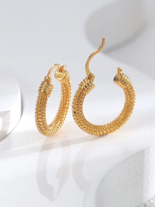 H01520 Gold Brass Geometric Trend Hoop Earring