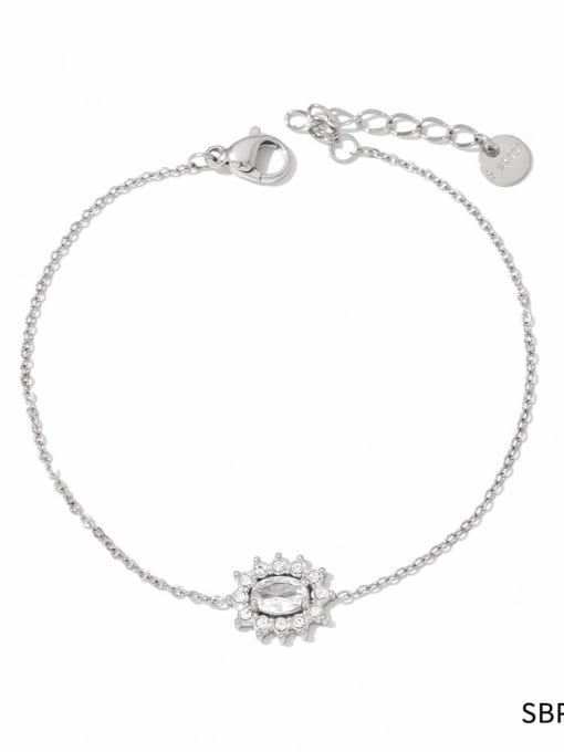 SBP153 Platinum +white Stainless steel Glass Stone Geometric Hip Hop Link Bracelet