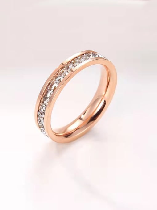 Single row Diamond Rose Gold Titanium Steel Rhinestone Round Minimalist Band Ring