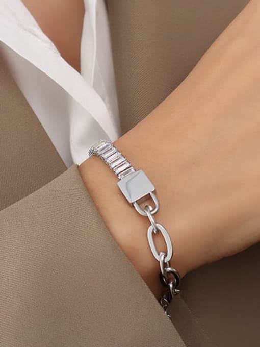 Steel Bracelet Titanium Steel Cubic Zirconia Geometric Minimalist Link Bracelet