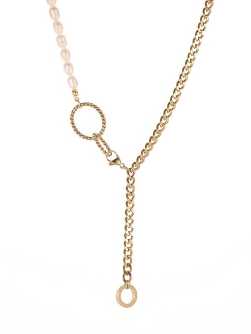 SN21111122 Titanium Steel Freshwater Pearl Geometric Vintage Necklace