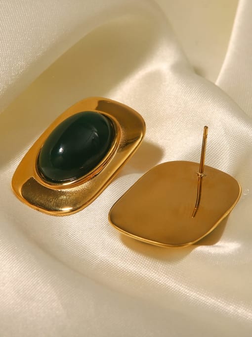 J&D Stainless steel Emerald Green Oval Vintage Stud Earring 2