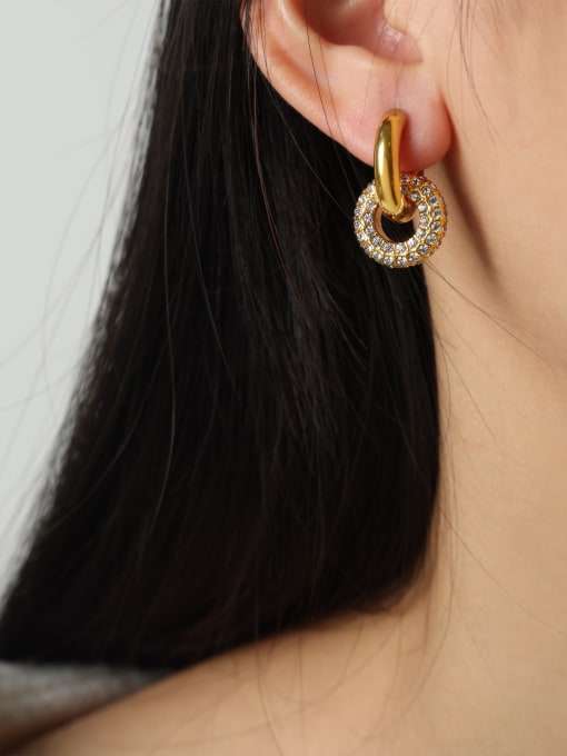 F370 White Diamond Gold Earrings Titanium Steel Cubic Zirconia Geometric Trend Stud Earring