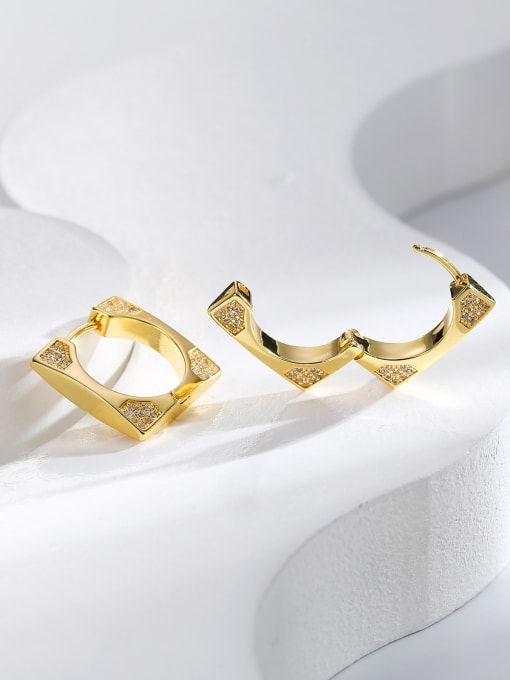 H01341 Gold Brass Cubic Zirconia Geometric Dainty Stud Earring