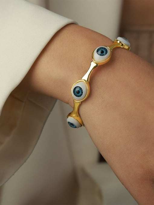 Z339 Gold Bracelet Brass Enamel Trend Evil Eye Ring and Bangle Set