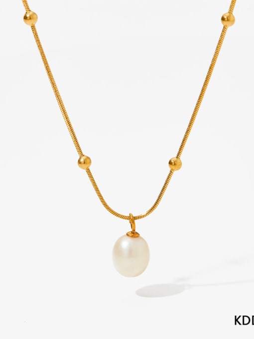 KDD707 Gold Stainless steel Freshwater Pearl Water Drop Dainty Link Necklace